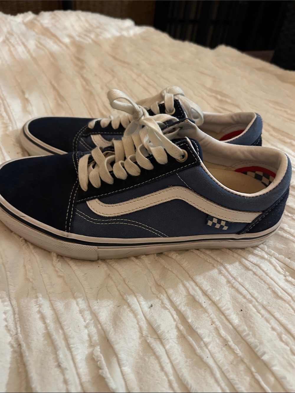Vans Navy Blue and White Low-Top Skate Sneakers